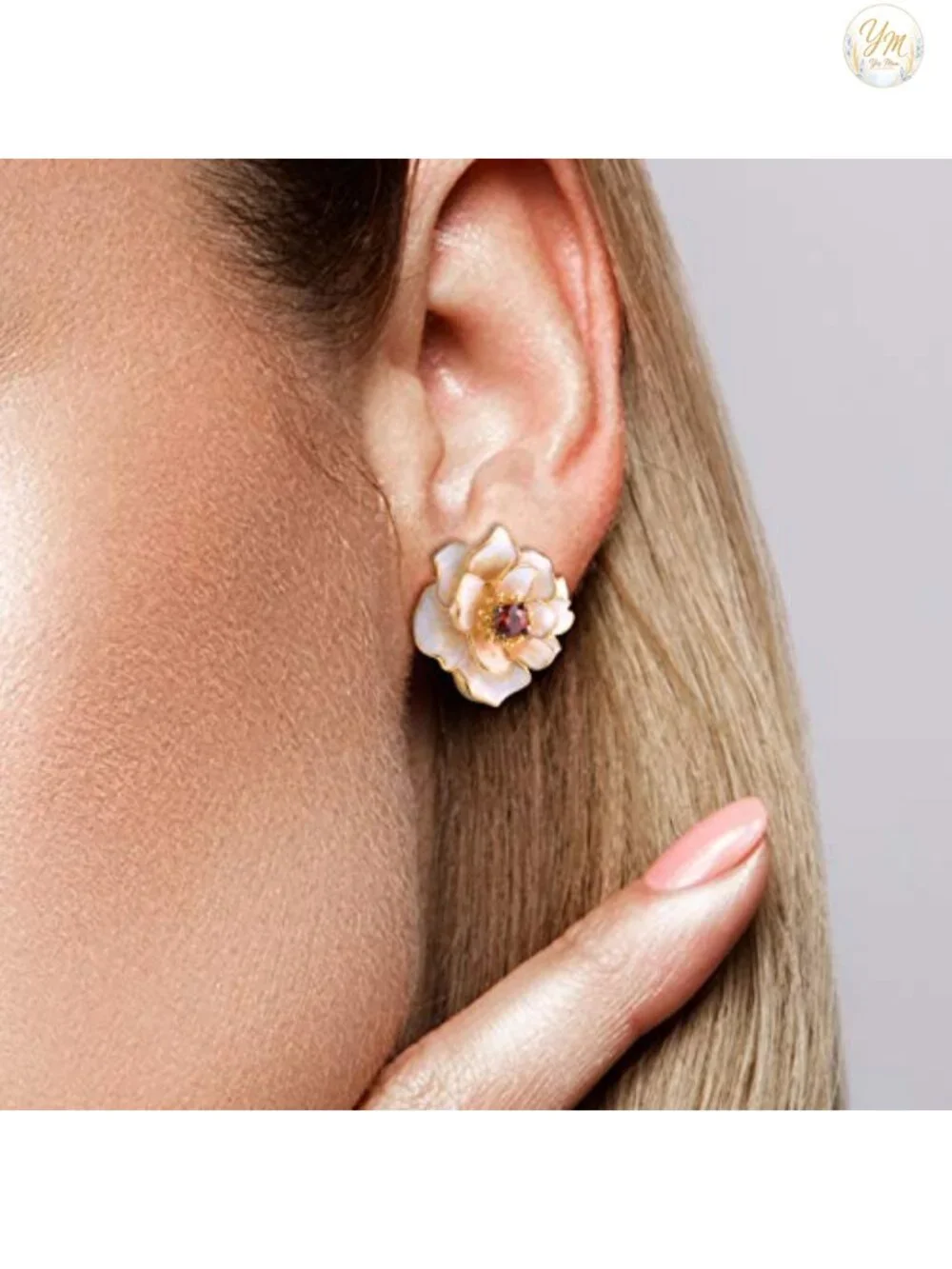 925 Sterling Silver Enamel Flower Drop Earrings Garnet